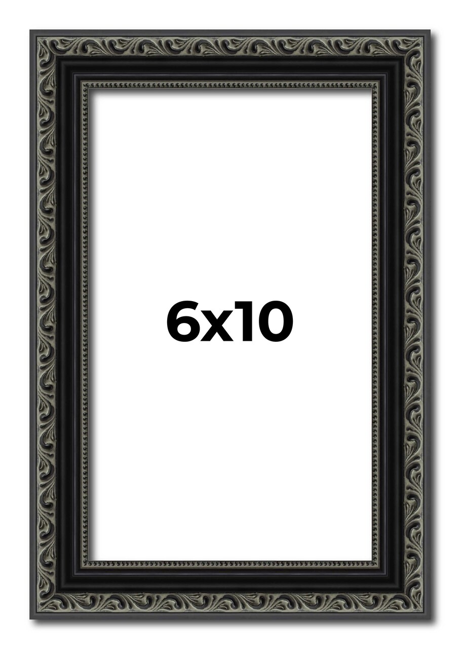 Photo Size Antique Black Picture Frame - UV Acrylic, Foam Board Backing, Hanging Hardware